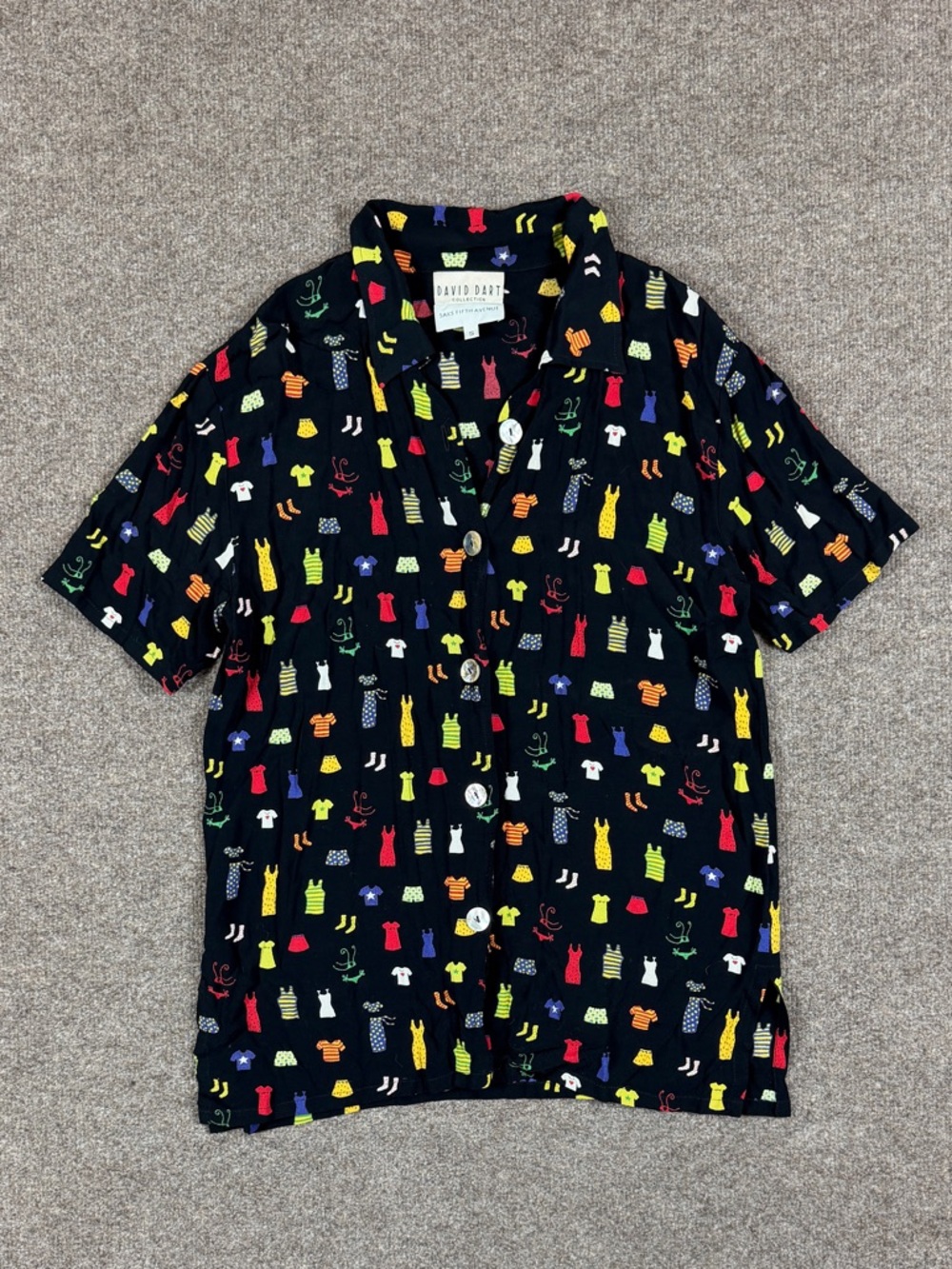 Vintage David Dart Saks Fifth Ave Black Button Up Short Sleeve Top Women’s Small